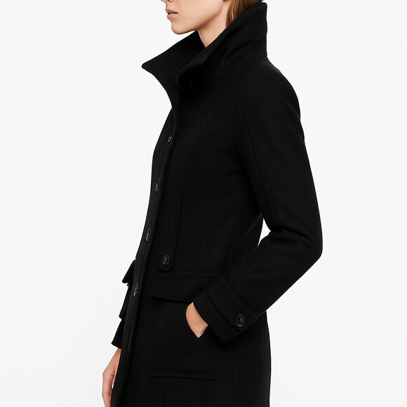 ZARA BASIC Black Wool Blend Peacoat Womens, Fitted Classic Trench Style Coat (S) - Picture 3 of 10